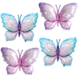 Meleager XXL Schmetterling Folienballon, 4 Stück Schmetterling Luftballon, Blau und Lila Schmetterlinge Ballon, Schmetterlinge Feen Deko für Mädchen Geburtstag Feste Baby Shower Hochzeit