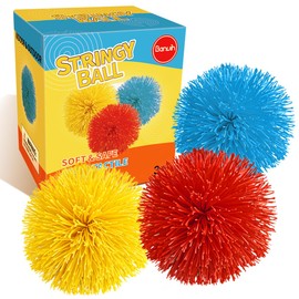 3 Pack Monkey Stringy Balls – 4" Large Sensory Fidget Soft Silicone Pom Balls in Vibrant Colors, Stress Relief Toys, Party Favors & Stocking Stuffers for Kids & Adults