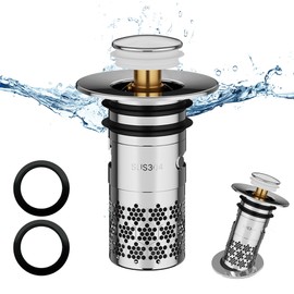 Upgraded Bathroom Sink Plug, 304 Stainless Steel Pop Up Drain Strainer, Metal Drain Plug, Universal, Sink Plug, with Filter Strainer, Drain Plug for Bathroom, Sink and Kitchen, Silver (33-40 mm), Pack