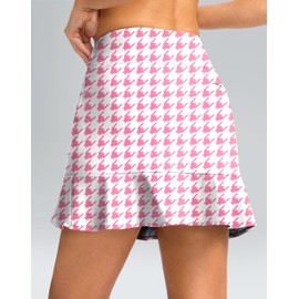 Viodia - Falda de golf de 16 pulgadas para mujer, falda de tenis de cintura alta, faldas atléticas para mujer, pantalones cortos integrados con 5 bolsillos, Rosa (PINK HOUNDSTOOTH), XX-Large
