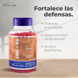 ZINC - Maklen Zinc con Vitamina D3 y Omega 3 - Fórmula Avanzada para Bienestar Integral - Refuerzo para los Huesos y Defensas - 180 Softgels de 700 mg
