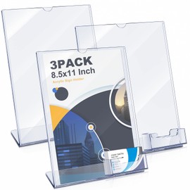 8.5 x 11 Acrylic Sign Holder with Business Card Holder Clear Brochure Display Stand with Attached Business Card Pocket Advertisement Printed Material Flyer Holder Flyer Stand Frame (3)