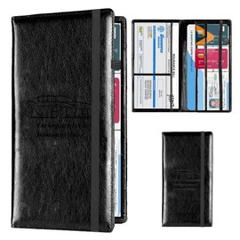 FACATH Leather Car Registration and Insurance Holder - Vehicle Glove Box Car Organizer,Auto Truck Comparment Accessories Case with Magnetic Closure for Driver License, Cards (Black)