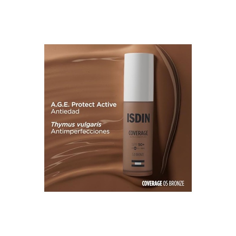 ISDIN Coverage SPF 50+ 5.0 Bronze, Base De Maquillaje Con