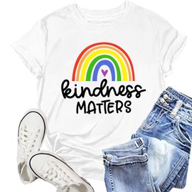 NEWKA Be Kind Shirt for Women Kindness Matters T-Shirt Rainbow Heart Tee Tops