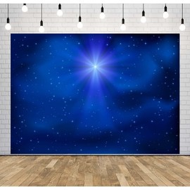 Corfoto Blue Starry Night Sky Backdrop Fabric - Star of Bethlehem - 5x3ft Christmas Nativity Background for Sparkling Stars Party Decor