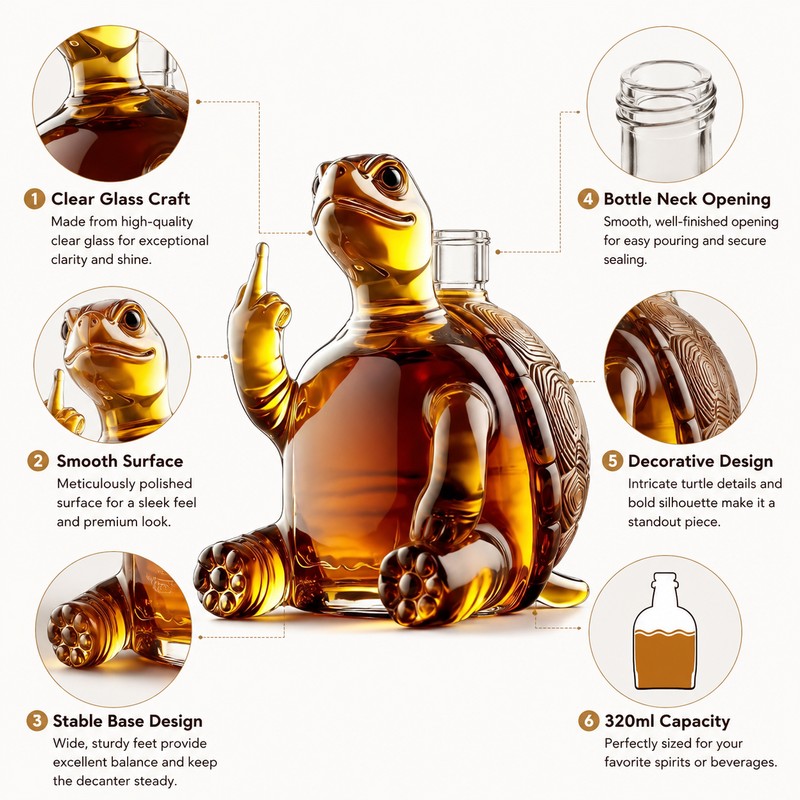 Turtle-Shaped Glass Decanter for Home Bar Display – 320 mL