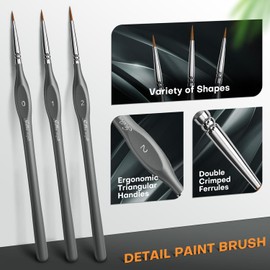 Golden Maple Miniature Paint Brushe 15 Pieces - Micro Detail Paint Brush Set, Small Fine Model Brushes for Acrylic, Watercolour & Paint by Number, Citadel, Figurine - Grey, Size 0 1 2