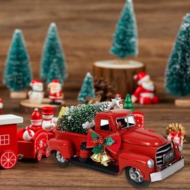 UIYIHIF Vintage Red Truck Christmas Decor, Red Pickup Truck with Christmas Tree Farmhouse Metal Pickup Truck Decor, Great Gift for Home Kitchen Holiday Table Centerpieces Decorations