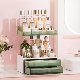 TidyStash 2-Tier 2-Drawer Bathroom Counter Organizer, Elegant Makeup Organizer, Ideal for Present, Easy to Install, Suitable as Bathroom Organizers & Storage, Vanity & Countertop Organizer, Dark Green