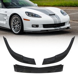 YLT AUTO Front Lower Bumper Lip Splitter Fit for 2005-2013 Chevy Corvette C6 Base Models Extended Style Under Chin Spoiler ZR1 Style (Carbon Fiber Style) 3PCS