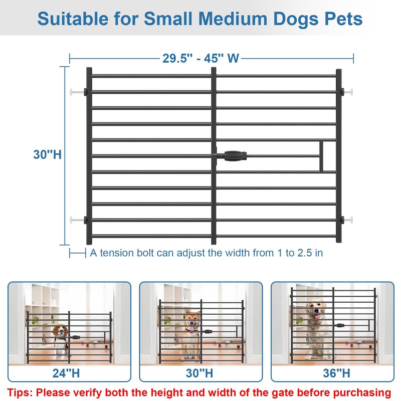 Malier Full Metal Dog Gate, 30'' Tall Pressure Mounted Pet