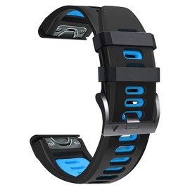 Fleshy Leaf two color 26mm Soft Watch Strap Replacement Compatible with Fenix 7X 6X Band, Fenix 6X/Fenix 6X Pro/Fenix 5X/Fenix 5X Plus/D2 Delta PX/Tactix Charlie/Descent MK2i Smartwatches (black/blue)