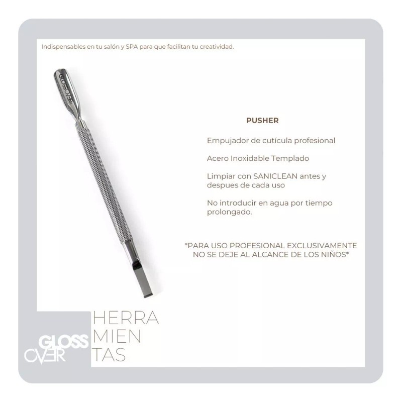 Gloss Over Empujador De Cuticula Acero Inoxidable Pusher Gloss Over