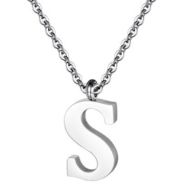 PARTNER Stainless Steel Silver Initial Necklace Alphabet Pendant Necklace 16" with 2" extender Women letter Necklace (Silver Initial S)