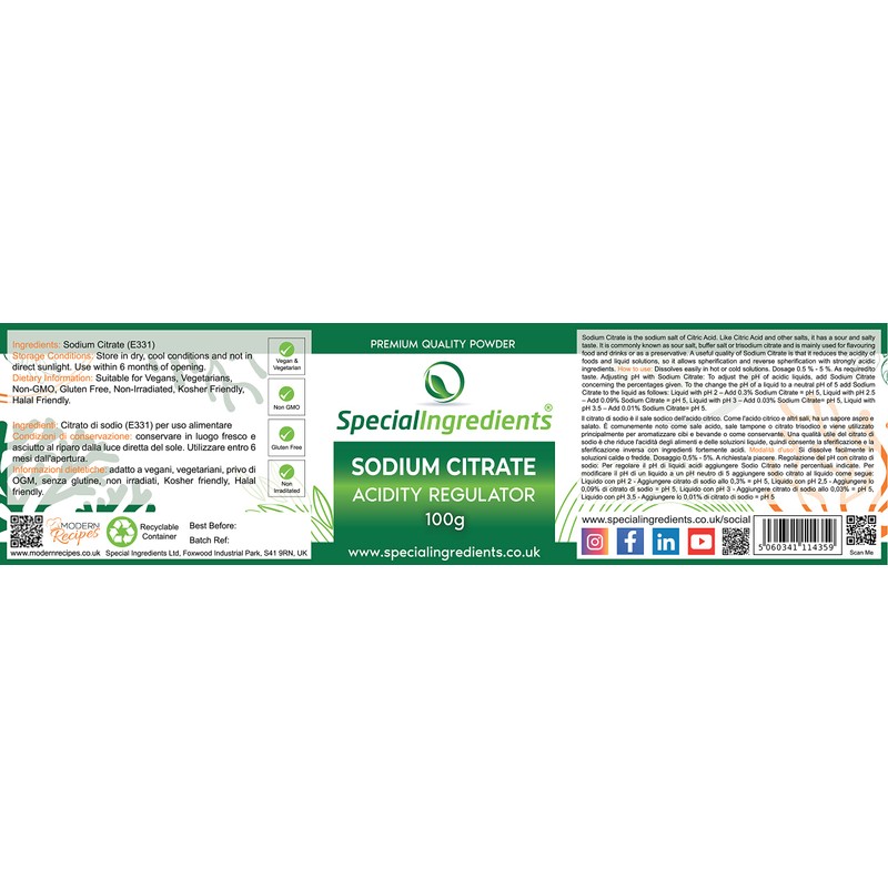 Special Ingredients Sodium Citrate 100g (Buffer Salt) Premium Quality