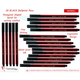 NATARAJ 20 x 0.7mm Point Classic BLACK Ballpoint Pens Fine Smooth Quality Ball (5 x PATEL Black Ball Pens)