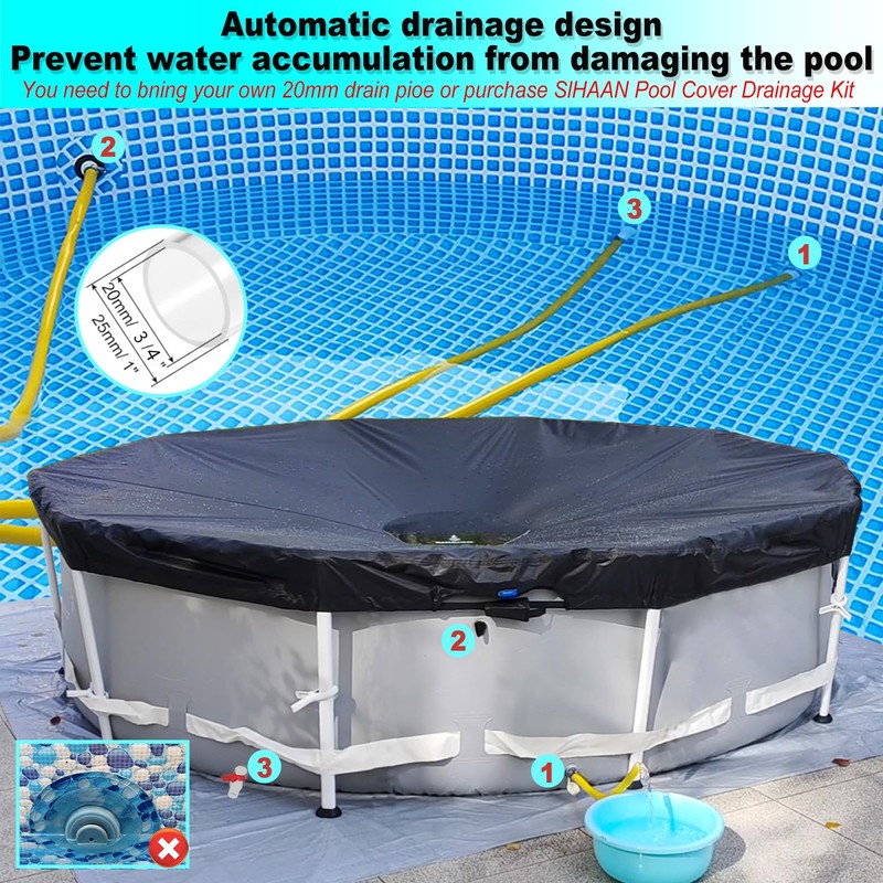 SIHAIAN 8 Ft Pool Cover 420D Round Above Ground Pool