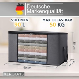 ALPOONS® - Storage Bag (90L 3) Made of 150GSM Breathable Non-Woven Fabric Extra Thick for Clothes Storage, Storage Bag for Duvets, Keeps Clothes Clutter Organized