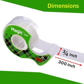 Magic Tape 2 Packs Clear Tape, Magic Tape with Dispensers, Invisible Tape ¾ x 300 Inches, and a 8 Inch All Purpose Scissors