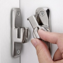 INIRET 4 Pack Barn Door Latches - Silver 90/180 Degree Gate Lock Set - Zinc Alloy Right Angle Lock - Flip Gate Hardware - Secure Sliding Door Locks for Cabinets and Bathrooms