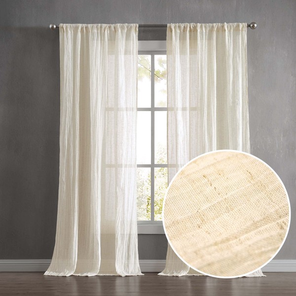French Connection – Charter Crushed | Window Curtain | Set of 2 Panels| Semi Sheer | Modern Home Décor | Drapes for Living Room, Dining Room, Bedroom, Dorm | Measures 50”x 96”| Natural