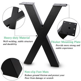 SAEZEPHYRS 16 Inch Coffee Table Legs X-Shape Bench Legs Metal Table Legs Desk Legs DIY Furniture Legs, Set of 2, Black