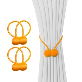 Magnetic Curtain Tiebacks (2 Pack) – No Drill Small Curtain Tiebacks for Indoor & Outdoor, Curtain Tie Backs for Living Room, Bedroom, Baby Nursery Decor, Orange