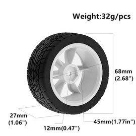 Chanmoo 1/10 RC On Road Neumáticos y ruedas de plástico de 12 mm Hex Rally Racing Neumáticos para escala 1:10 Touring Street Car Tamiya TT01 TT02 XV01 TA06 A959 PTG2 144001 HPI KYOSHO HSP Traxxas 4 piezas (blanco)