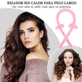 Rizador Pelo Sin Calor,Rizador Sin Calor para Cabello con bandas de goma blandas, Rizadores de Pelo de Seda con Horquillas , Cinta para Rizar Sin Calor para Dormir, Varilla Para Rizar Sin Calo Herramientas de Peinado para Cabello Largo y Medi-Rosa