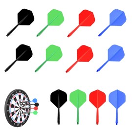 EVDZNA Plastic Dart Flights, 12 Pieces, Integrated Flight, 75 mm Dart Flights with Shafts, Stable, Threaded Dart Flights, Accessories for Darts, Darts Accessories, Black, Red, Blue and Green