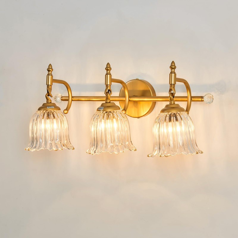 CVKASH 3-Light Bathroom Vanity Light Fixtures Over Mirror,Brushed Gold Modern