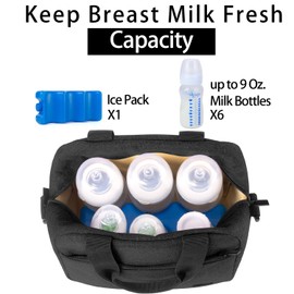 Teamoy Breastmilk Cooler Bag with Ice Pack Fits 6 Large Baby Bottle Up to 9 Ounce, Travel Baby Bottle Cooler Bag for Nursing Mom Daycare, Work, Black