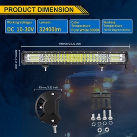 Willpower 22 inch 324W Triple Row Flood Spot Combo Beam Led Bar Driving Boat Off Road Lights for Vehicle Car 4x4 SUV Truck ATVs (22 inch)