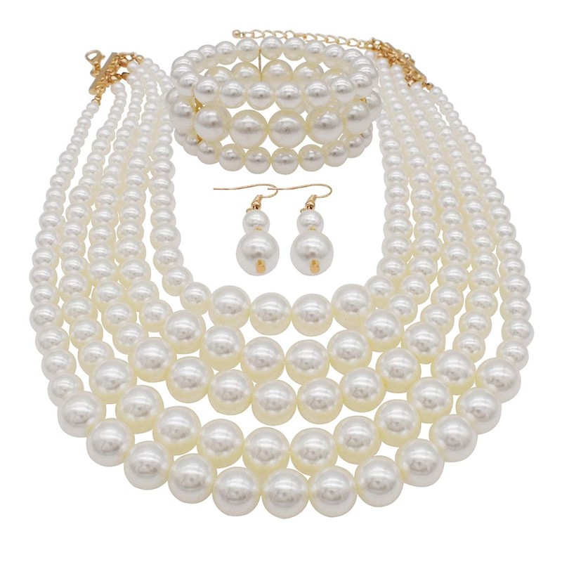 Juego de collar de perlas grandes de imitación para mujer,
