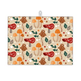 UIUPRO Funny Mushrooms Dish Drying Rack Mats Decor,Green Leaves Dish Pad Drying Mat Kitchen Counter 18x24 Inch Absorbent Reversible Microfiber for Coffee Bar Sink Countertop