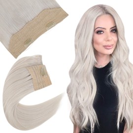 Easyouth Wire Hair Extensions Secret Fish Line Hair Extension Color White Platinum Blonde Hair Secret Band Extensions Layered Hairpieces 18Inch 80g Blonde Human Hair Wire Extensions