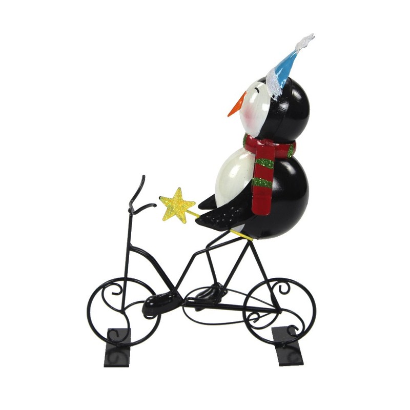 Metal Decorative Figure with Bicycle Penguin