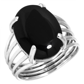 Jeweloporium 925 Sterling Silver Ring for Women Real Black Onyx Stone Statement Silver Ring Size S Mothers' Day Gift Fashion Jewelry