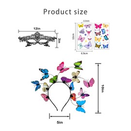 XDGBGFN Set of 4 Butterfly Costume Accessories Butterfly Headband Black Eye Mask and 2 Butterfly Stickers for Butterfly Costume Women's Carnival Cosplay (Colourful)