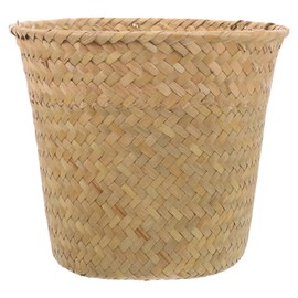 HOLIDYOYO Woven Trash Can Wicker Waste Basket Office Garbage Can Small Round Waste Paper Bin Rubbish Basket Plant Flower Pot for Under Desk Bedroom Bathroom Home Office