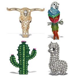 Aqua79 Sparkling Refrigerator Magnet Set Mix – Gold Longhorn, Silver Parrot, Green Cactus, Silver Llama Magnets, Sparkly Rhinestone Magnets for Door Fridge, Home Office Novelty Decor - Set of 4