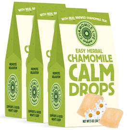 Easy Herbal Chamomile Calm Drops - Low-Calorie Hard Candy with Real Brewed Chamomile Tea - Promotes Relaxation, Support Digestion, Sleep & Immune System - 10 Calories - 3 Pack