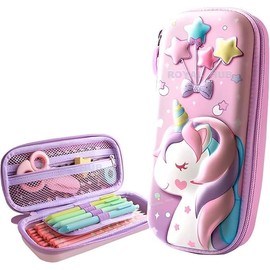 3D Unicorn Cover Large Capacity Pencil Case Compass with Compartments, School Supply Organizer for Students, Stationery Box, Cosmetic Zip Pouch Bag (1 Unit), Multi, Small, Small 3D Unicorn