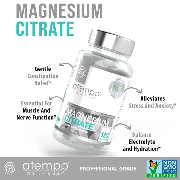 ATEMPO NATURAL LIFESTYLE Magnesium Citrate, for Metabolism, Enzyme Function, Electrolyte