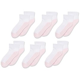 Calcetines Jefferies para niña Big Sport Quarter Crew calcetines medio cojín paquete de 6, Blanco/Rosado, Medium