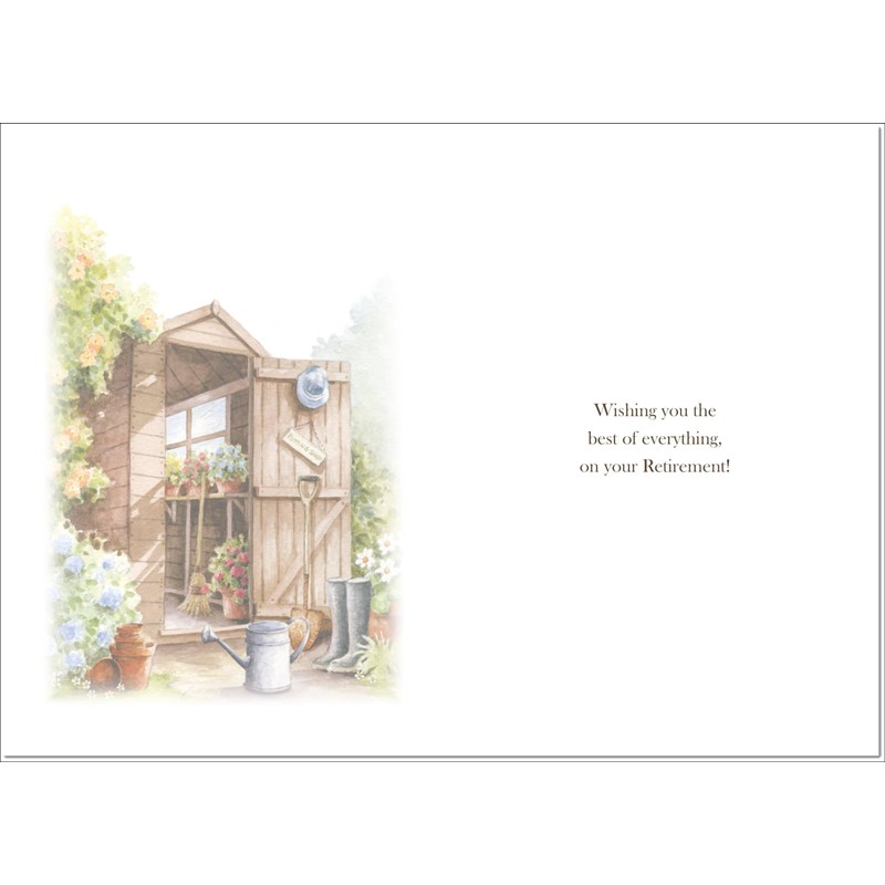 doodlecards Retirement Card Garden Shed Large A4 Size with Plain