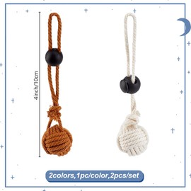 DELORIGIN 2Colors Oceans Rope Bell Pull, 2pcs Cotton Bell Pendant Decoration with Plastic Spring Cord Locks, Lanyards for Keys Small Rustic Bell Kont for Keychain Door Knob Hanger Hanging Decor Gifts
