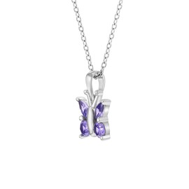 925 Sterling Silver 16" Purple Cubic Zirconia Butterfly Pendant Necklace for Young Girls & Preteens - CZ Butterfly Wing Necklaces for Girls - Shiny & Cute Girl Accessories for Kid's Daily Wear