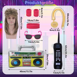 Mrsclaus 80s 90s Outfit for Men Women Jogging Suit Tracksuit Costume Adult Disco Carnival Partner Costumes Set with Pop Rock Wig Radio Phone C055XL